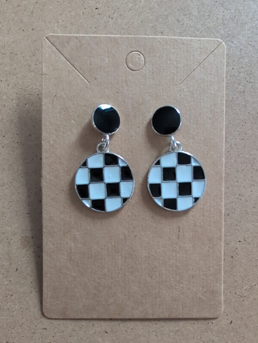 Black and White Checkerboard Drop Earrings